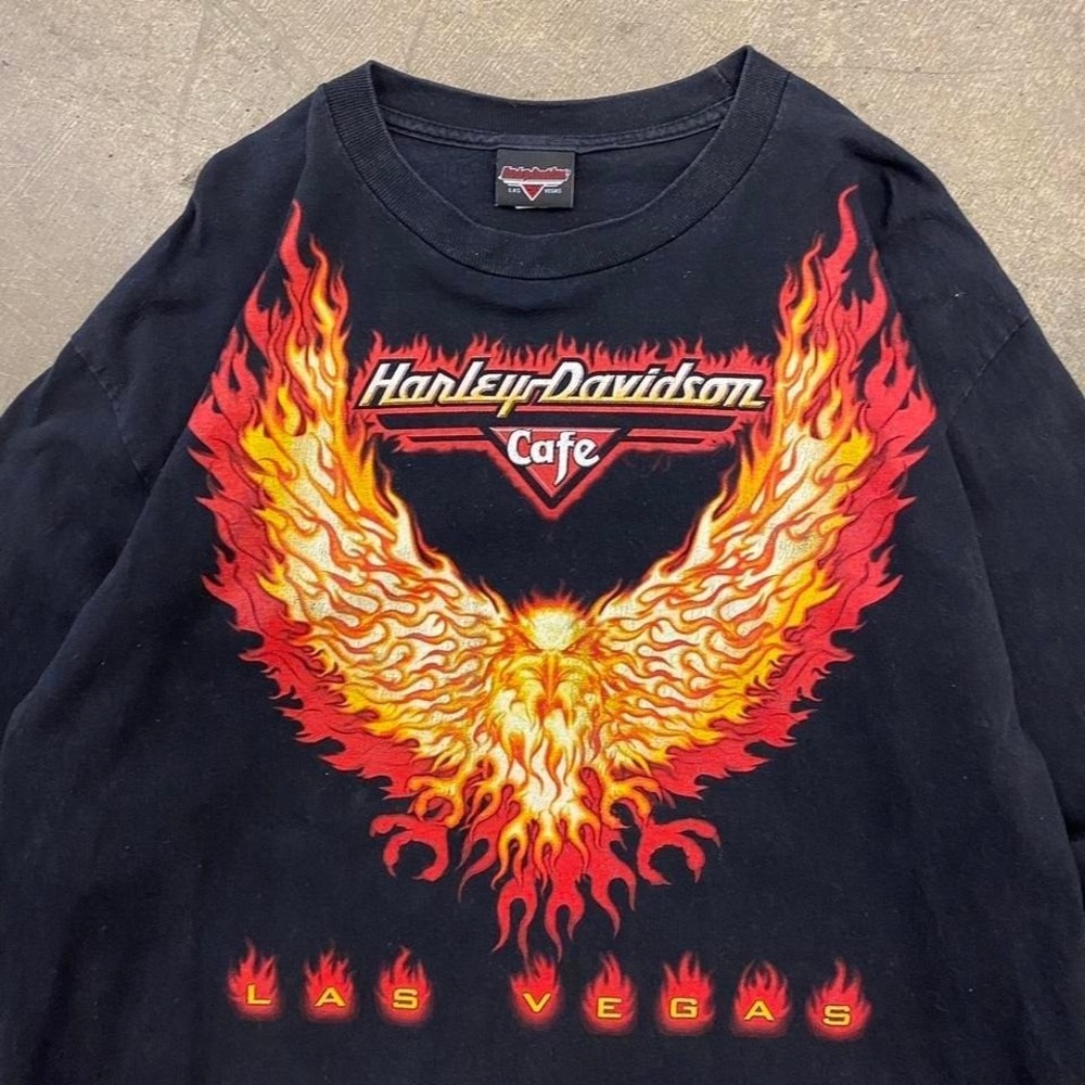 Vintage Harley Davidson Cafe Flames Bird Las Vegas Nevada 90s Longsleeve Shirt L - Picture 2 of 6